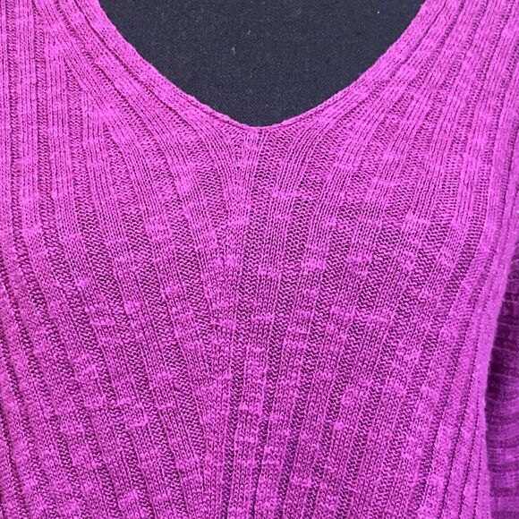 EILEEN FISHER Sweater Sz Large Silk Blend Ribbed Fushia Pink Pullover Lagenlook - Picture 2 of 10